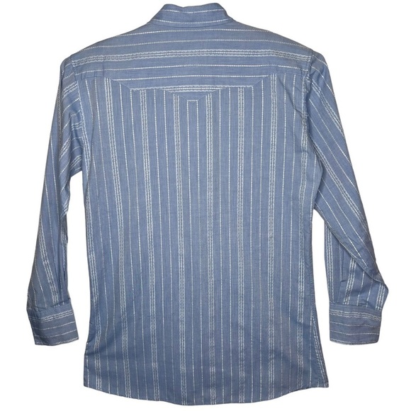 White Horse Light Blue Striped Western Pearlescent Button Long Sleeve Shirt L - Picture 6 of 10